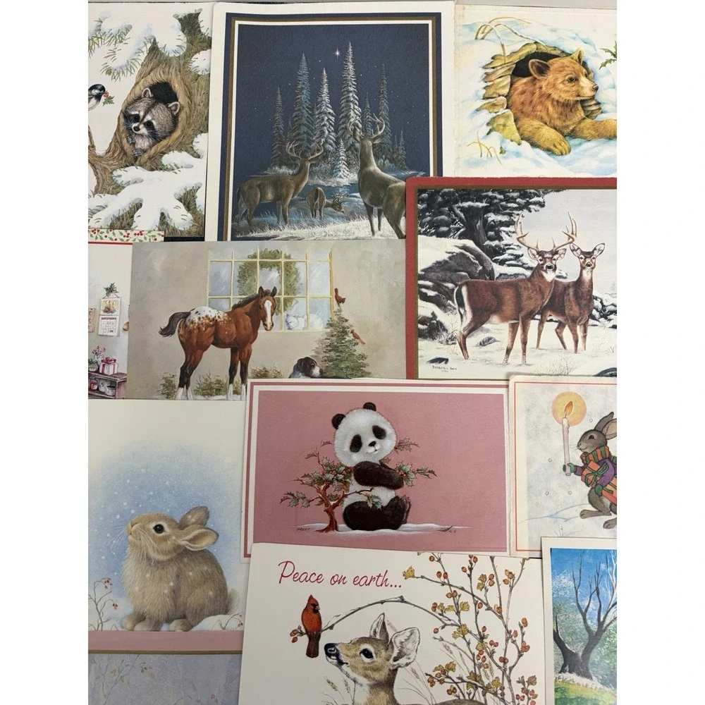 Vintage Animal Christmas Cards Fronts ONLY  Scrapbooking Crafts Decoupage 50+